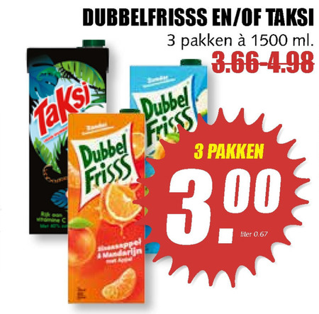 Dubbelfrisss   fruitdrank folder aanbieding bij  MCD Supermarkt Basis - details