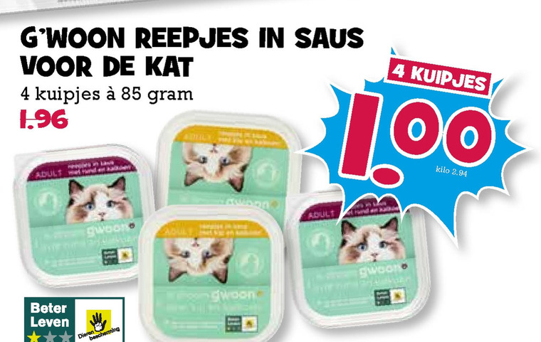 Gwoon   kattenvoer folder aanbieding bij  Boons Markt - details