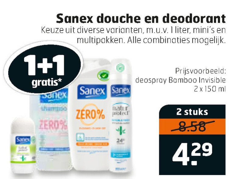 Sanex   douchegel, deodorant folder aanbieding bij  Trekpleister - details