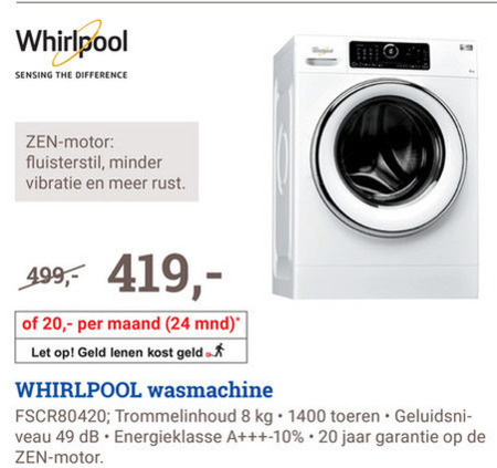 Whirlpool   wasmachine folder aanbieding bij  BCC - details