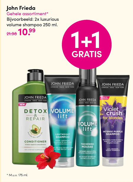 John Frieda   shampoo, hairspray folder aanbieding bij  DA - details