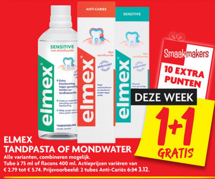 Elmex   tandpasta, mondwater folder aanbieding bij  Dekamarkt - details