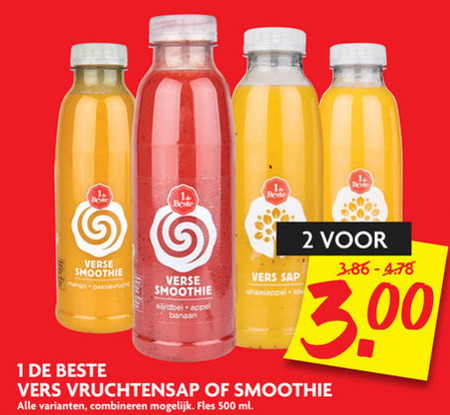 1 De Beste   fruitsmoothie, vruchtensap folder aanbieding bij  Dekamarkt - details