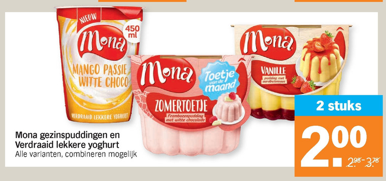 Mona   vruchtenyoghurt, pudding folder aanbieding bij  Albert Heijn - details