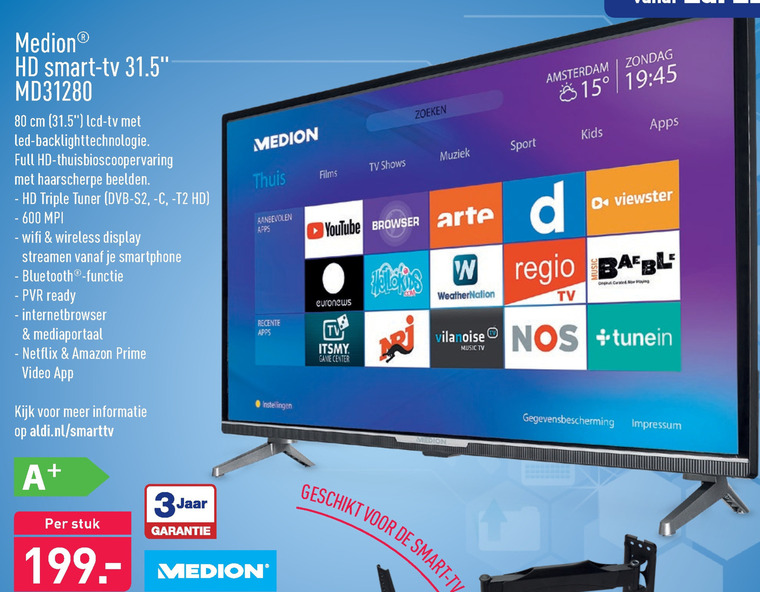 Medion   led breedbeeldtelevisie folder aanbieding bij  Aldi - details