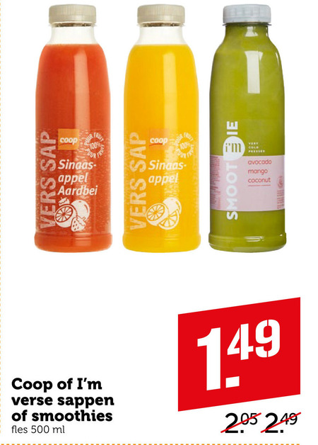 Coop Huismerk   fruitsmoothie, vruchtensap folder aanbieding bij  Coop - details