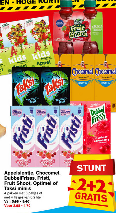 Dubbelfrisss   chocolademelk, fruitdrank folder aanbieding bij  Hoogvliet - details