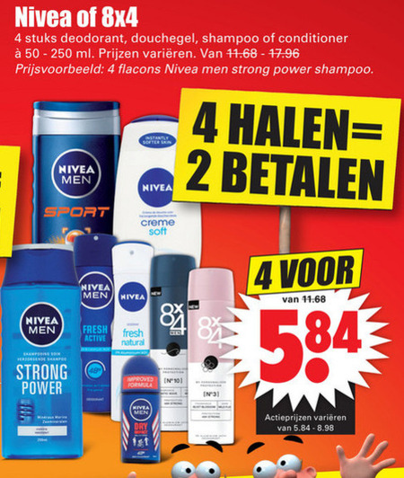 8x4   douchegel, conditioner folder aanbieding bij  Dirk - details