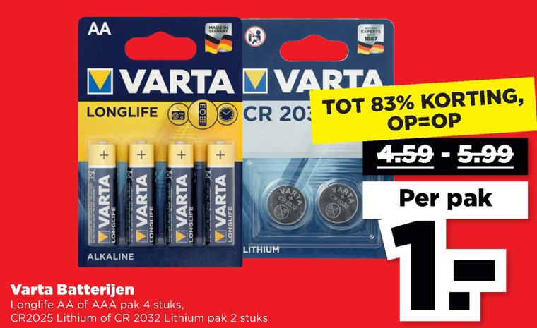 Varta   batterij folder aanbieding bij  Plus - details