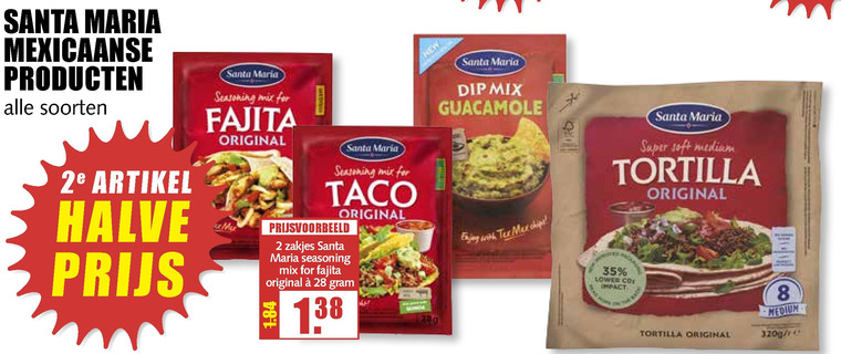 Santa Maria   tortilla, taco folder aanbieding bij  MCD Supermarkt Basis - details