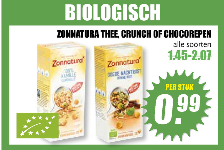 Zonnatura   mueslireep, thee folder aanbieding bij  MCD Supermarkt Basis - details