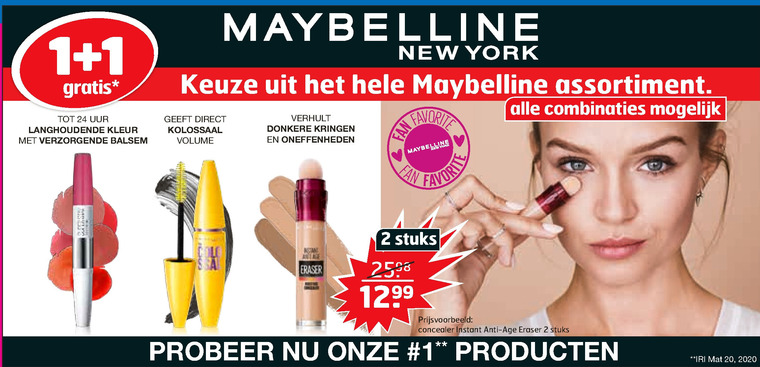 Maybelline   mascara, cosmetica folder aanbieding bij  Trekpleister - details