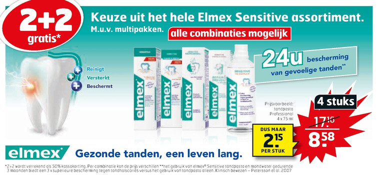 Elmex   mondwater, tandpasta folder aanbieding bij  Trekpleister - details