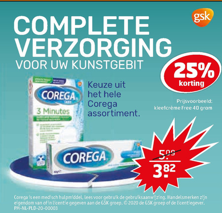 Corega   kunstgebit verzorging folder aanbieding bij  Trekpleister - details