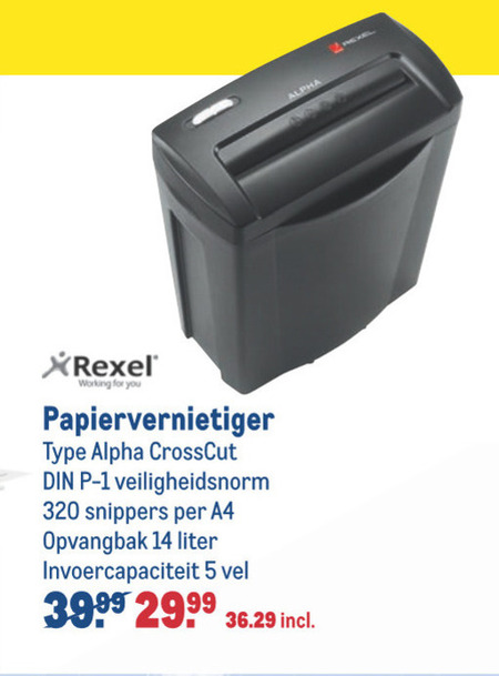 Rexel   papiervernietiger folder aanbieding bij  Makro - details