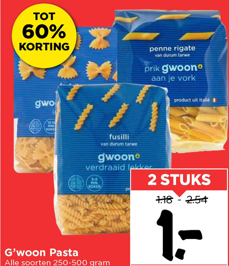 Gwoon   fusilli, penne rigate folder aanbieding bij  Vomar - details