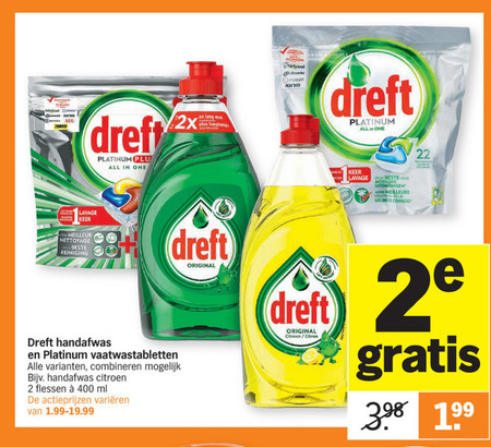 Dreft   afwasmiddel, vaatwasmiddel folder aanbieding bij  Albert Heijn - details