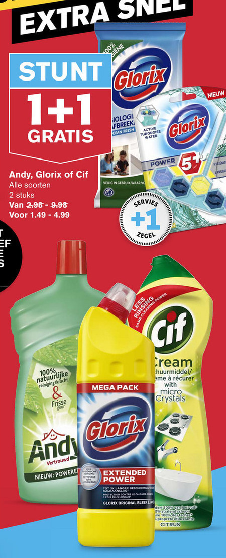 Glorix   bleekmiddel, schuurmiddel folder aanbieding bij  Hoogvliet - details