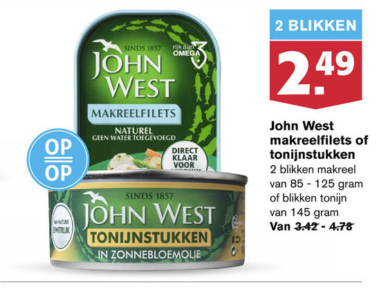 John West   tonijn in blik, makreelconserven folder aanbieding bij  Hoogvliet - details