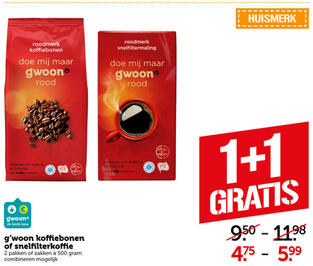 Gwoon   koffiebonen, koffie folder aanbieding bij  Coop - details