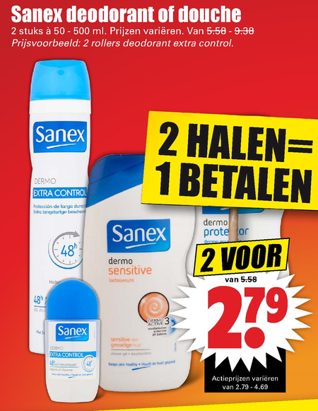 Sanex   deodorant, douchegel folder aanbieding bij  Dirk - details