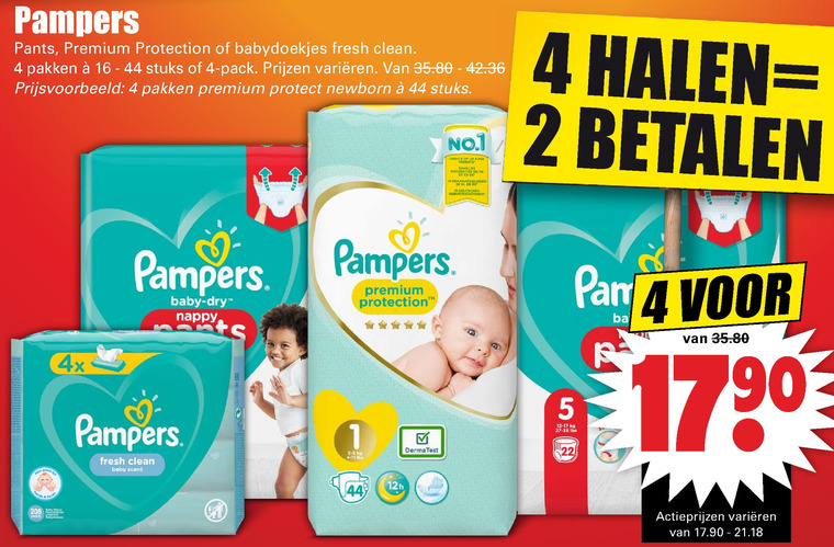 Pampers   billendoekjes, luierbroekjes folder aanbieding bij  Dirk - details