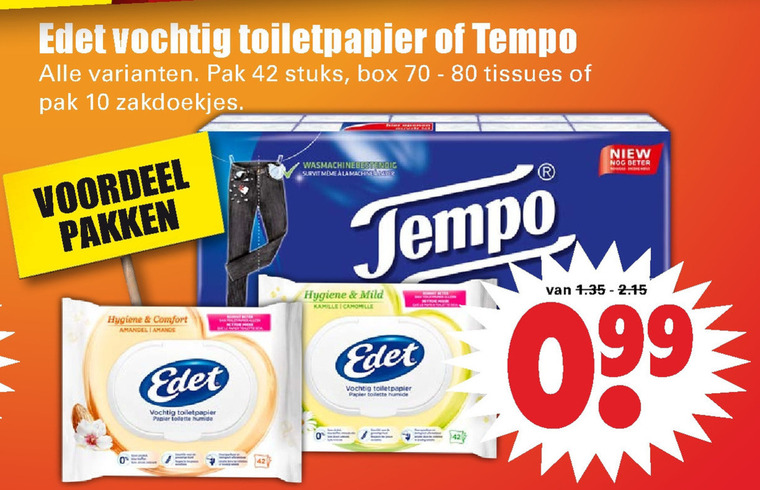 Edet   tissue, vochtig toiletpapier folder aanbieding bij  Dirk - details