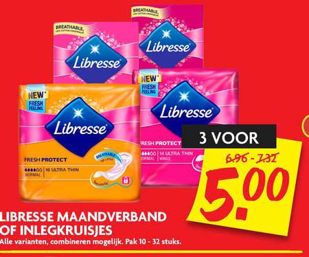 Libresse   maandverband, inlegkruisjes folder aanbieding bij  Dekamarkt - details