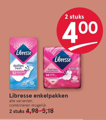 Libresse   maandverband, inlegkruisjes folder aanbieding bij  Etos - details