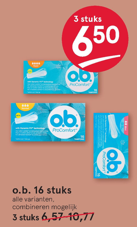 O.B.   tampons folder aanbieding bij  Etos - details