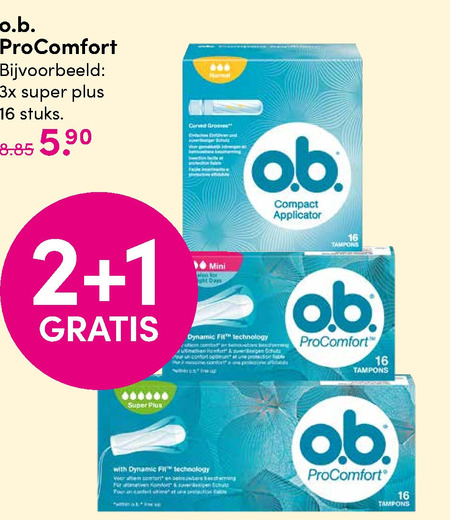 O.B.   tampons folder aanbieding bij  DA - details