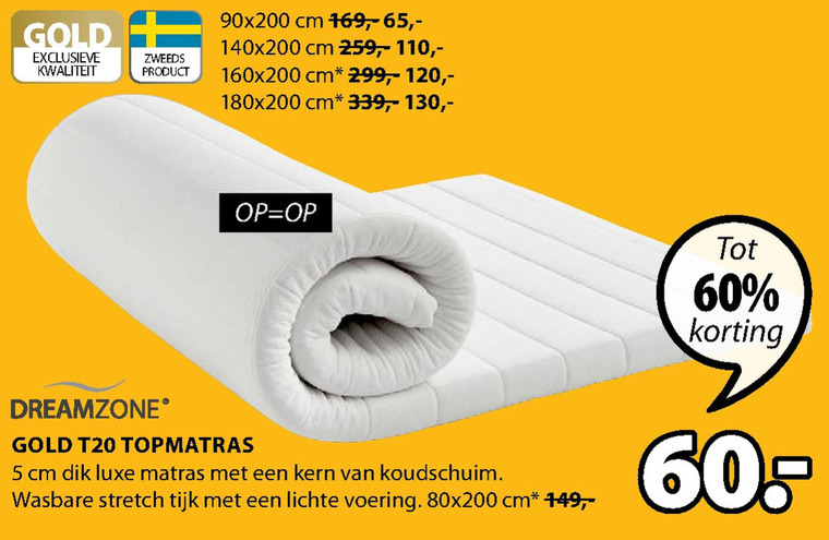 oor musical Kaal Dreamzone matrastopper folder aanbieding bij Jysk - details