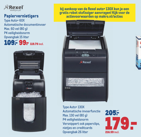 Rexel   papiervernietiger folder aanbieding bij  Makro - details