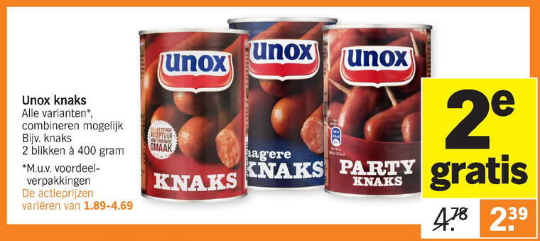 Unox   knakworst folder aanbieding bij  Albert Heijn - details