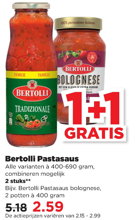 Bertolli   pastasaus folder aanbieding bij  Plus - details