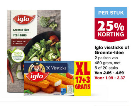 Iglo   diepvriesgroente, vissticks folder aanbieding bij  Hoogvliet - details