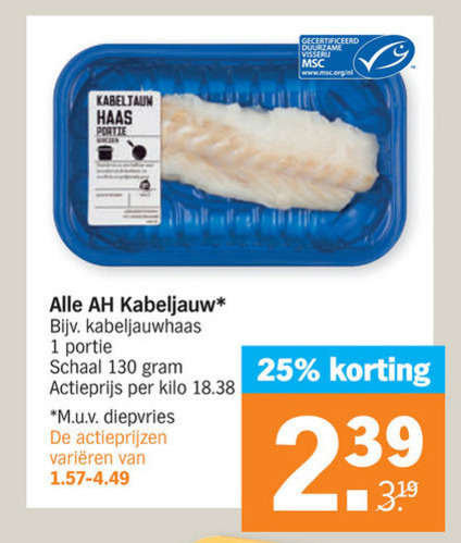 textuur Openlijk Atticus Albert Heijn Huismerk kabeljauw, kabeljauwfilet folder aanbieding bij  Albert Heijn - details