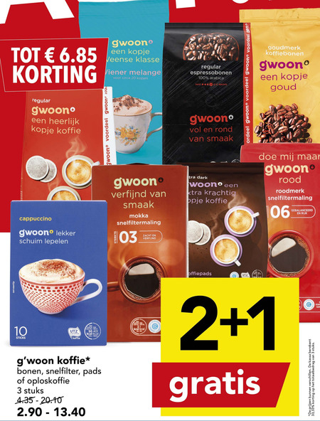 Gwoon   koffiepad, koffiebonen folder aanbieding bij  Deen - details