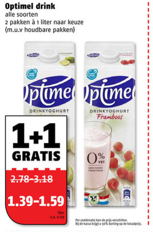 Optimel   drinkyoghurt folder aanbieding bij  Poiesz - details