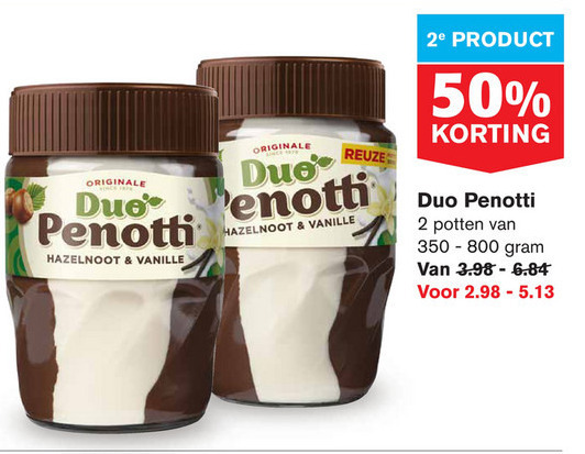 Duo Penotti   hazelnootpasta folder aanbieding bij  Hoogvliet - details