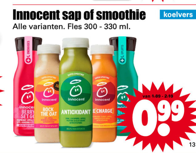 Innocent   vruchtensap, fruitsmoothie folder aanbieding bij  Dirk - details