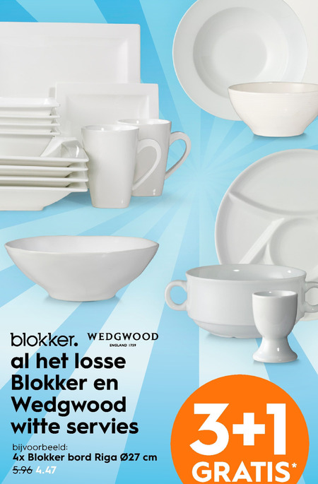 Wedgwood bord, mok folder aanbieding Blokker details