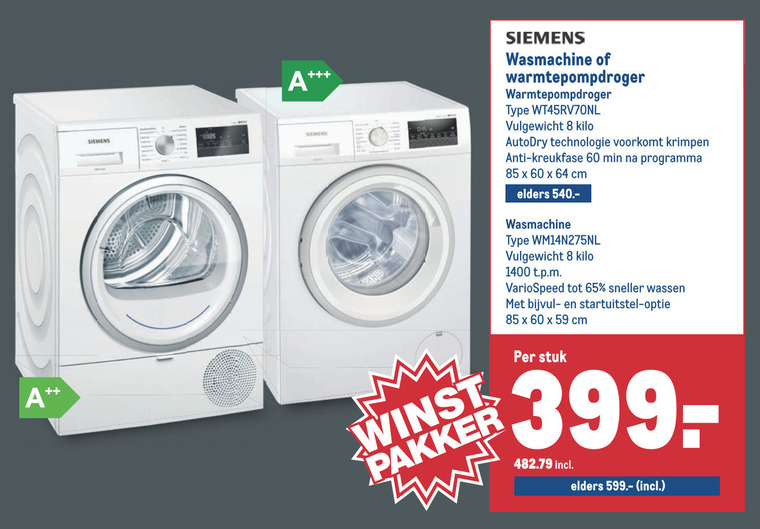 Siemens   warmtepompdroger, wasmachine folder aanbieding bij  Makro - details