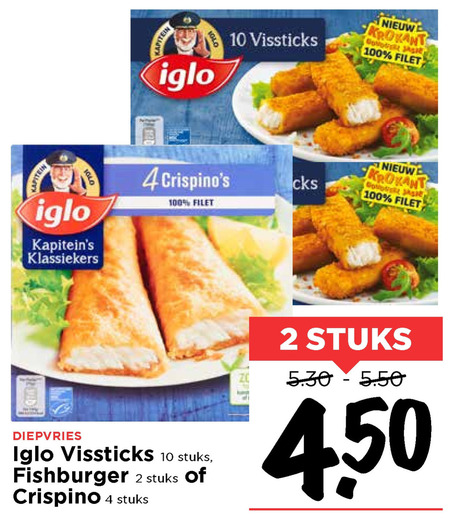 Iglo   visburgers, vissticks folder aanbieding bij  Vomar - details