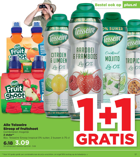 Teisseire   fruitdrank, limonadesiroop folder aanbieding bij  Plus - details