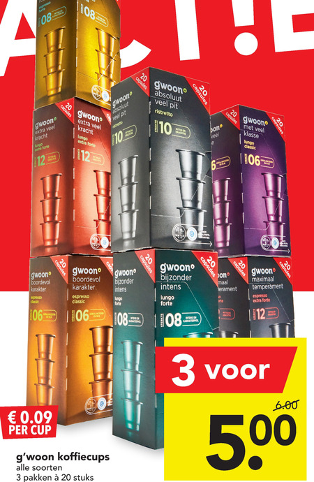 Gwoon   koffiecups folder aanbieding bij  Deen - details