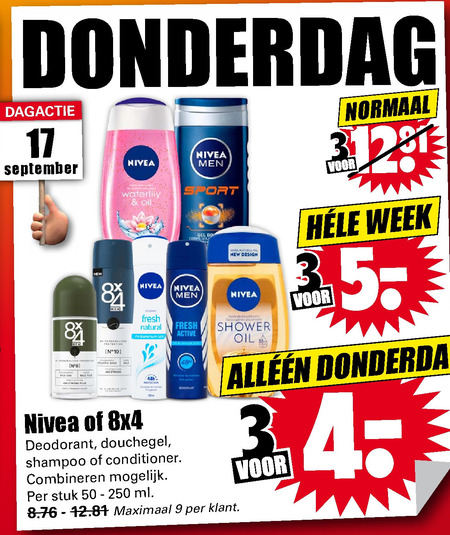 8x4   shampoo, deodorant folder aanbieding bij  Dirk - details