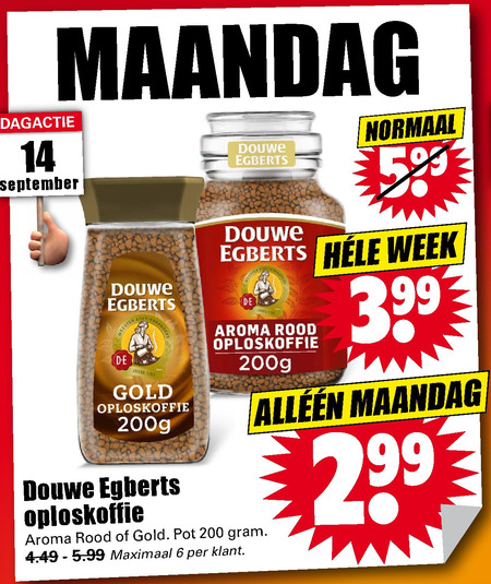 Douwe Egberts   oploskoffie folder aanbieding bij  Dirk - details