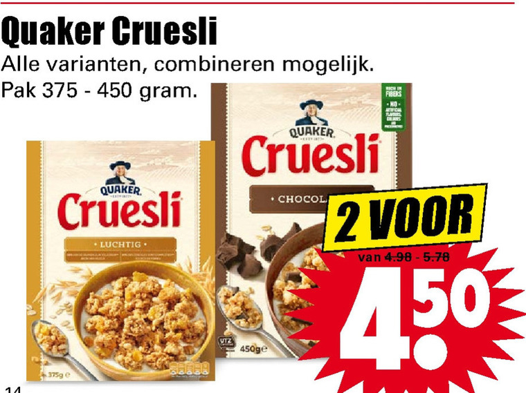 Quaker   cruesli folder aanbieding bij  Dirk - details