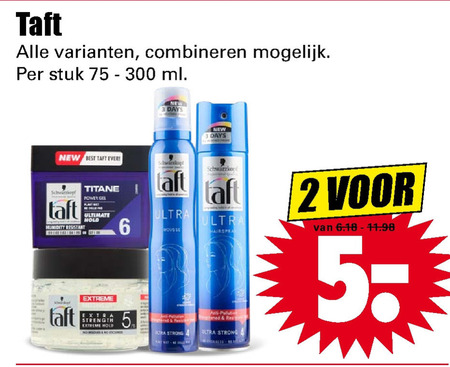 Taft   hairspray, haargel folder aanbieding bij  Dirk - details